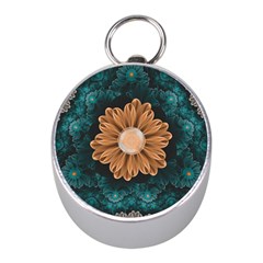 Beautiful Paradise Chrysanthemum of Orange and Aqua Mini Silver Compasses