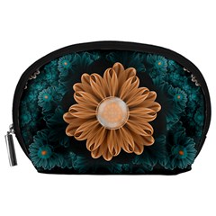 Beautiful Paradise Chrysanthemum Of Orange And Aqua Accessory Pouches (large)  by jayaprime