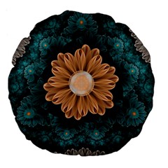 Beautiful Paradise Chrysanthemum of Orange and Aqua Large 18  Premium Flano Round Cushions