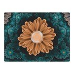 Beautiful Paradise Chrysanthemum of Orange and Aqua Double Sided Flano Blanket (Mini)  35 x27  Blanket Front