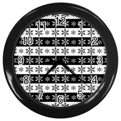 Snowflakes - Christmas pattern Wall Clocks (Black)