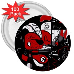 Red Black And White Abstraction 3  Buttons (100 Pack)  by Valentinaart