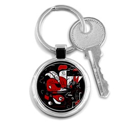 Red Black And White Abstraction Key Chains (round)  by Valentinaart