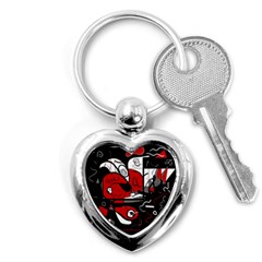 Red Black And White Abstraction Key Chains (heart)  by Valentinaart