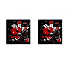 Red Black And White Abstraction Cufflinks (square) by Valentinaart