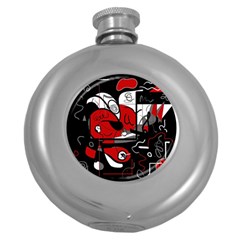 Red Black And White Abstraction Round Hip Flask (5 Oz) by Valentinaart