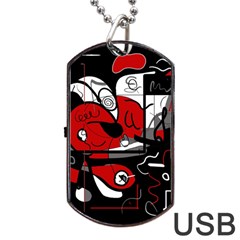 Red Black And White Abstraction Dog Tag Usb Flash (one Side) by Valentinaart