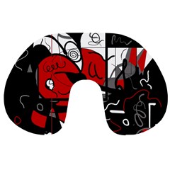 Red Black And White Abstraction Travel Neck Pillows by Valentinaart