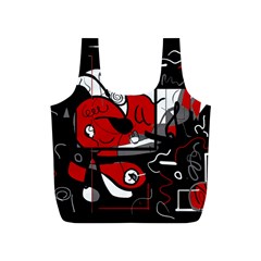 Red Black And White Abstraction Full Print Recycle Bags (s)  by Valentinaart