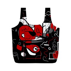 Red Black And White Abstraction Full Print Recycle Bags (m)  by Valentinaart