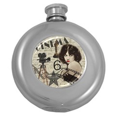 Vintage Cinema Round Hip Flask (5 Oz) by Valentinaart