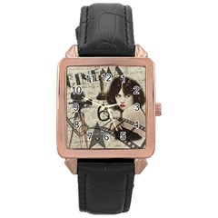 Vintage Cinema Rose Gold Leather Watch  by Valentinaart