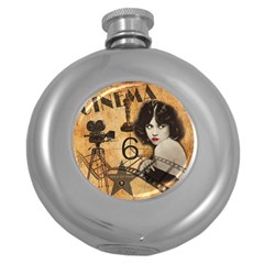 Vintage Cinema Round Hip Flask (5 Oz) by Valentinaart