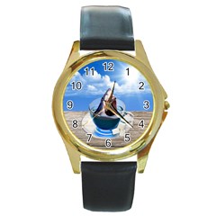 Cup Of Tea Round Gold Metal Watch