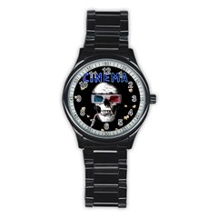 Cinema Skull Stainless Steel Round Watch by Valentinaart