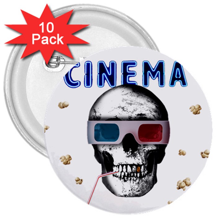 Cinema Skull 3  Buttons (10 pack) 