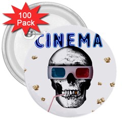 Cinema Skull 3  Buttons (100 pack) 