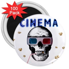 Cinema Skull 3  Magnets (100 pack)