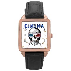 Cinema Skull Rose Gold Leather Watch 