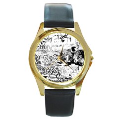 Graffiti Round Gold Metal Watch by Valentinaart