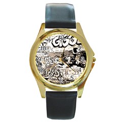 Graffiti Round Gold Metal Watch by Valentinaart