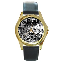 Graffiti Round Gold Metal Watch by Valentinaart