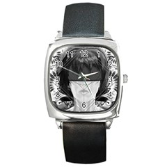 Beautiful Bnw Fractal Feathers For Major Motoko Square Metal Watch by jayaprime