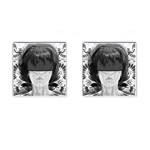 Beautiful BnW Fractal Feathers for Major Motoko Cufflinks (Square) Front(Pair)