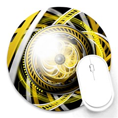 Incredible Eye Of A Yellow Construction Robot Round Mousepads by jayaprime