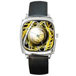 Incredible Eye of a Yellow Construction Robot Square Metal Watch Front