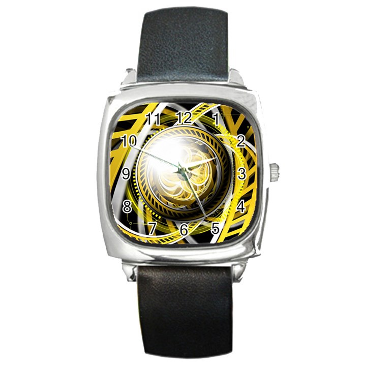 Incredible Eye of a Yellow Construction Robot Square Metal Watch