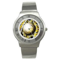 Incredible Eye Of A Yellow Construction Robot Stainless Steel Watch by jayaprime