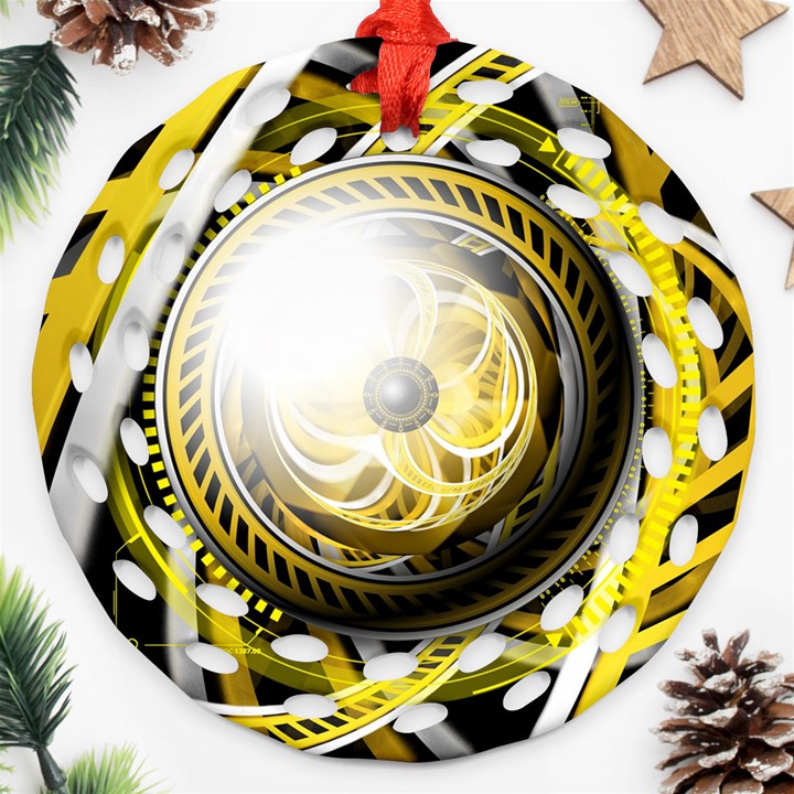 Incredible Eye of a Yellow Construction Robot Ornament (Round Filigree)