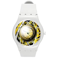 Incredible Eye Of A Yellow Construction Robot Round Plastic Sport Watch (m) by jayaprime