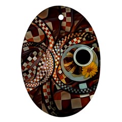 Midnight Never Ends, A Red Checkered Diner Fractal Ornament (oval) by jayaprime