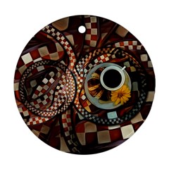 Midnight Never Ends, A Red Checkered Diner Fractal Round Ornament (two Sides) by jayaprime