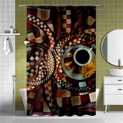 Midnight Never Ends, A Red Checkered Diner Fractal Shower Curtain 48  X 72  (small)  by jayaprime