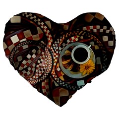 Midnight Never Ends, A Red Checkered Diner Fractal Large 19  Premium Flano Heart Shape Cushions by jayaprime