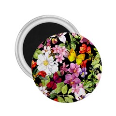 Beautiful,floral,hand Painted, Flowers,black,background,modern,trendy,girly,retro 2 25  Magnets by NouveauDesign