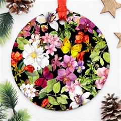 Beautiful,floral,hand Painted, Flowers,black,background,modern,trendy,girly,retro Ornament (round) by NouveauDesign