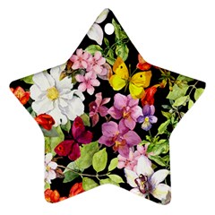 Beautiful,floral,hand Painted, Flowers,black,background,modern,trendy,girly,retro Ornament (star)