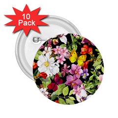 Beautiful,floral,hand Painted, Flowers,black,background,modern,trendy,girly,retro 2 25  Buttons (10 Pack)  by NouveauDesign