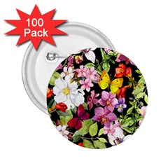 Beautiful,floral,hand Painted, Flowers,black,background,modern,trendy,girly,retro 2 25  Buttons (100 Pack)  by NouveauDesign