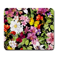 Beautiful,floral,hand Painted, Flowers,black,background,modern,trendy,girly,retro Large Mousepads by NouveauDesign