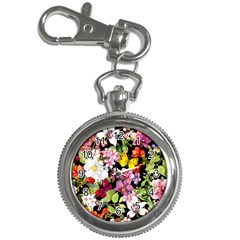 Beautiful,floral,hand Painted, Flowers,black,background,modern,trendy,girly,retro Key Chain Watches by NouveauDesign