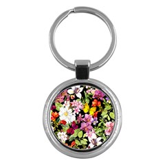 Beautiful,floral,hand Painted, Flowers,black,background,modern,trendy,girly,retro Key Chains (round)  by NouveauDesign