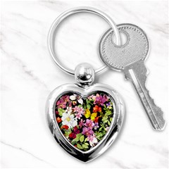 Beautiful,floral,hand Painted, Flowers,black,background,modern,trendy,girly,retro Key Chains (heart)  by NouveauDesign