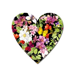 Beautiful,floral,hand Painted, Flowers,black,background,modern,trendy,girly,retro Heart Magnet by NouveauDesign