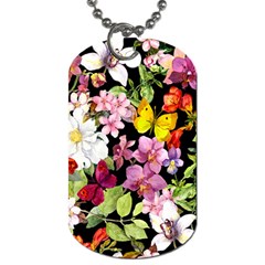 Beautiful,floral,hand Painted, Flowers,black,background,modern,trendy,girly,retro Dog Tag (two Sides) by NouveauDesign