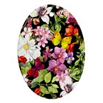 Beautiful,floral,hand painted, flowers,black,background,modern,trendy,girly,retro Oval Ornament (Two Sides) Back